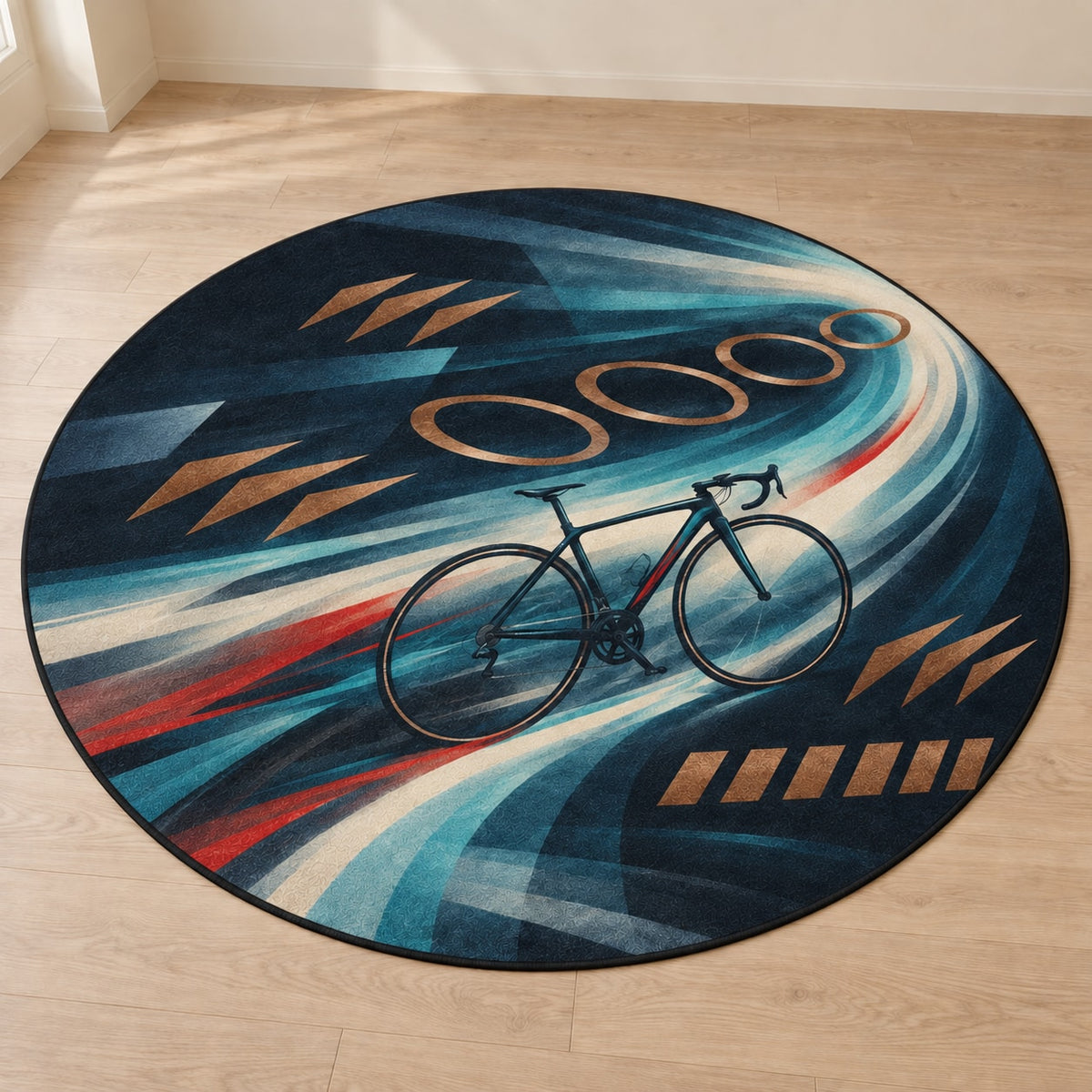 Slipstream Aurora Circuit Area Rug with dimensional printed themed artwork; representative AI-generated mockup.