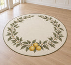 Citrus Garden Wedding Wreath Area Rug with dimensional printed themed artwork; representative AI-generated mockup.