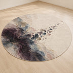 Quiet Margin Aurora Area Rug with dimensional printed themed artwork; representative AI-generated mockup.