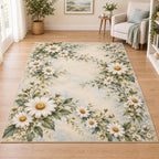 Daisy Chain Area Rug with dimensional printed themed artwork; representative AI-generated mockup.
