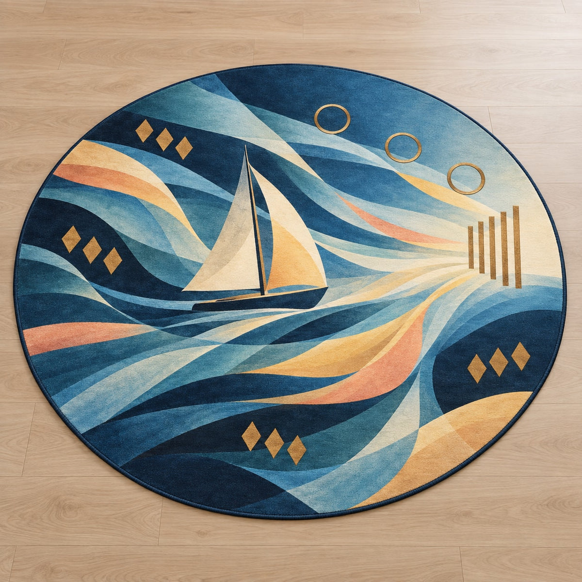 Windward Loom Weekend Area Rug with dimensional printed themed artwork; representative AI-generated mockup.