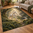 Unicorn Woodland Area Rug with dimensional printed themed artwork; representative AI-generated mockup.