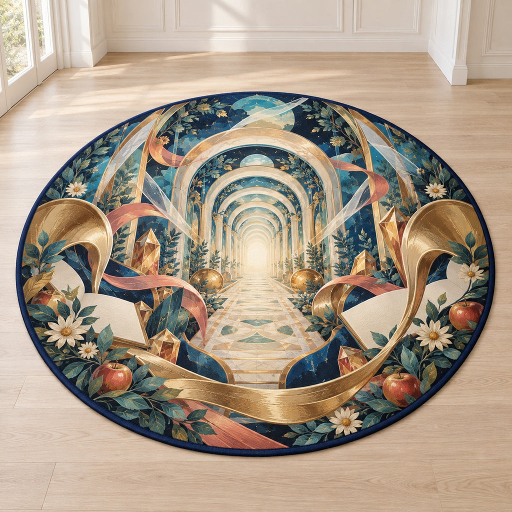 Resonant Harmony Conservatory Area Rug with dimensional printed themed artwork; representative AI-generated mockup.