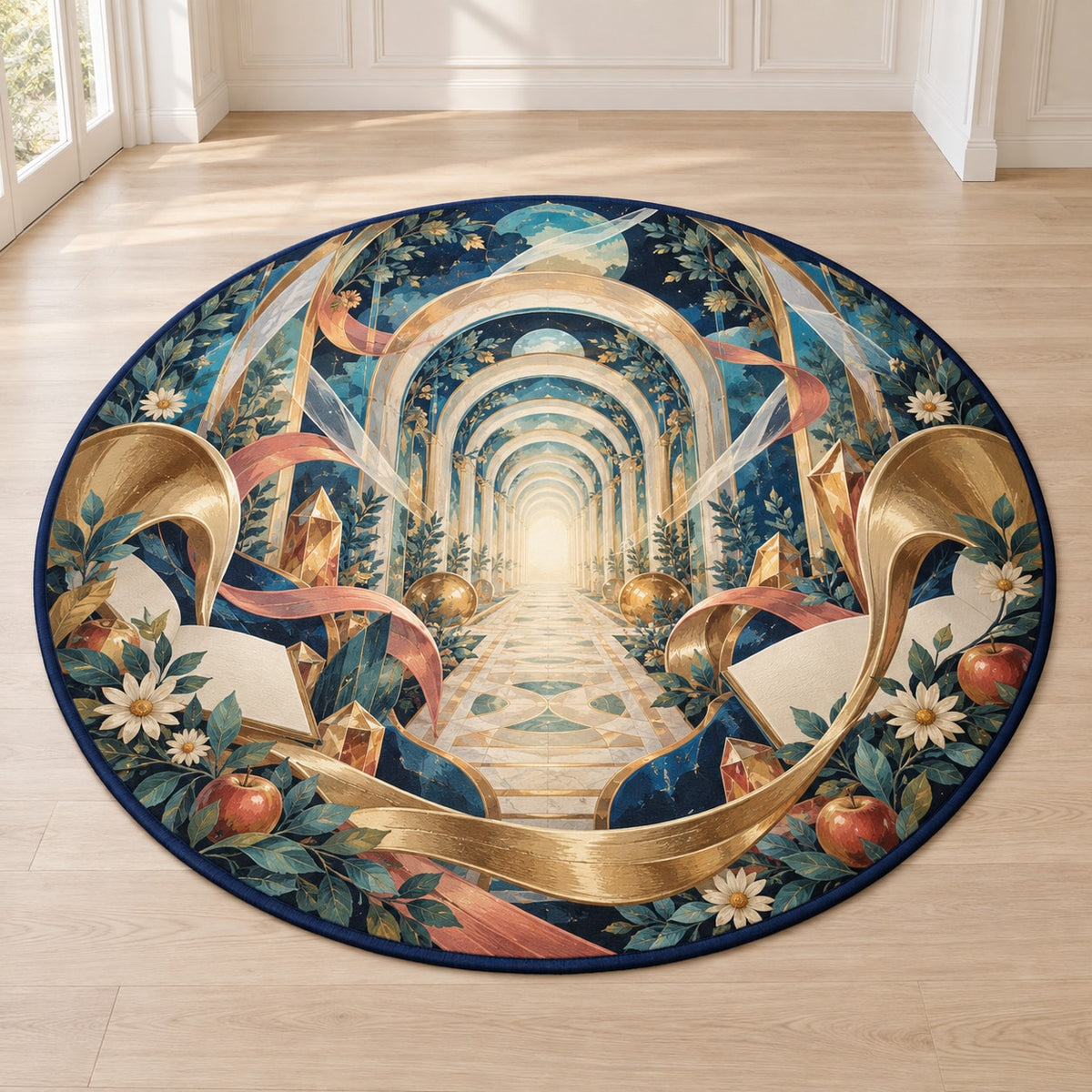 Resonant Harmony Conservatory Area Rug with dimensional printed themed artwork; representative AI-generated mockup.