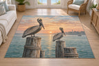 Pelican Dock Area Rug with dimensional printed themed artwork; representative AI-generated mockup.