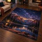 Meteor Shower Area Rug with dimensional printed themed artwork; representative AI-generated mockup.