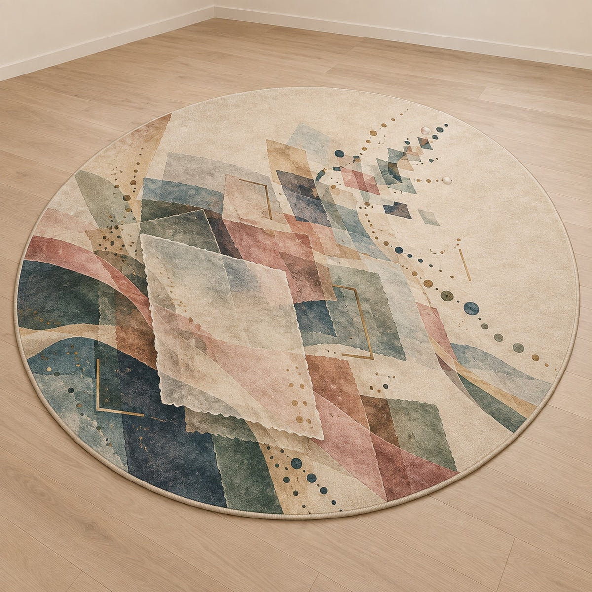 Keepsake Vellum Parallax Area Rug with dimensional printed themed artwork; representative AI-generated mockup.