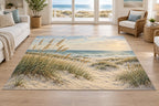 Coastal Dune Grass Area Rug with dimensional printed themed artwork; representative AI-generated mockup.