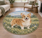 Corgi Area Rug with dimensional printed themed artwork; representative AI-generated mockup.