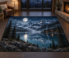 Moon Mountain Landscape Area Rug with dimensional printed themed artwork; representative AI-generated mockup.