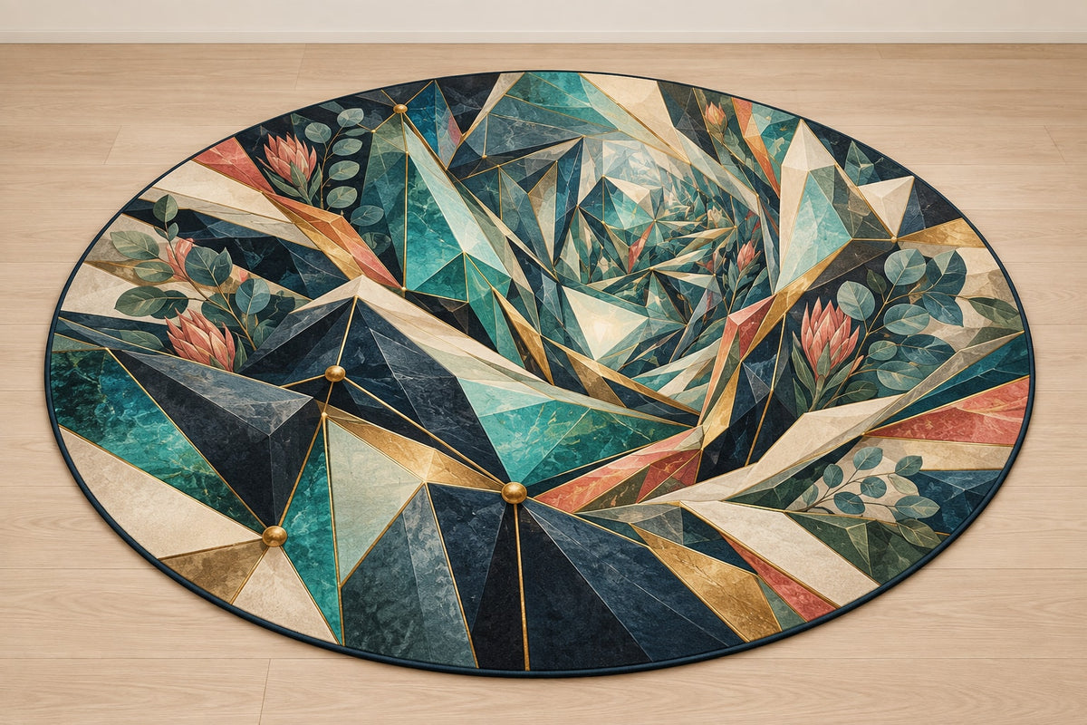 Venture Prism Atelier Area Rug with dimensional printed themed artwork; representative AI-generated mockup.