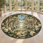 Reunion Picnic Grove Area Rug with dimensional printed themed artwork; representative AI-generated mockup.