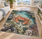 Crab Tidal Pool Area Rug with dimensional printed themed artwork; representative AI-generated mockup.