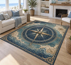 Nautical Compass Area Rug with dimensional printed themed artwork; representative AI-generated mockup.