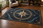Star Compass Area Rug with dimensional printed themed artwork; representative AI-generated mockup.