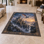 Dragon Castle Area Rug with dimensional printed themed artwork; representative AI-generated mockup.