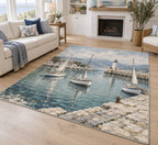Sailboat Harbor Area Rug with dimensional printed themed artwork; representative AI-generated mockup.