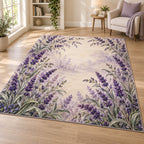 Lavender Sprigs Area Rug with dimensional printed themed artwork; representative AI-generated mockup.