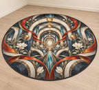 Emberline Rescue Atrium Area Rug with dimensional printed themed artwork; representative AI-generated mockup.