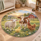 Farm Animal Morning Area Rug with dimensional printed themed artwork; representative AI-generated mockup.