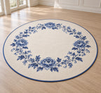 Blue Porcelain Wedding Wreath Area Rug with dimensional printed themed artwork; representative AI-generated mockup.