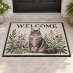 Maine Coon Cat Companion Welcome Mat with dimensional printed themed artwork; representative AI-generated mockup.