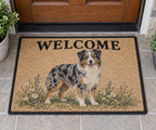Australian Shepherd Welcome Mat with dimensional printed themed artwork; representative AI-generated mockup.