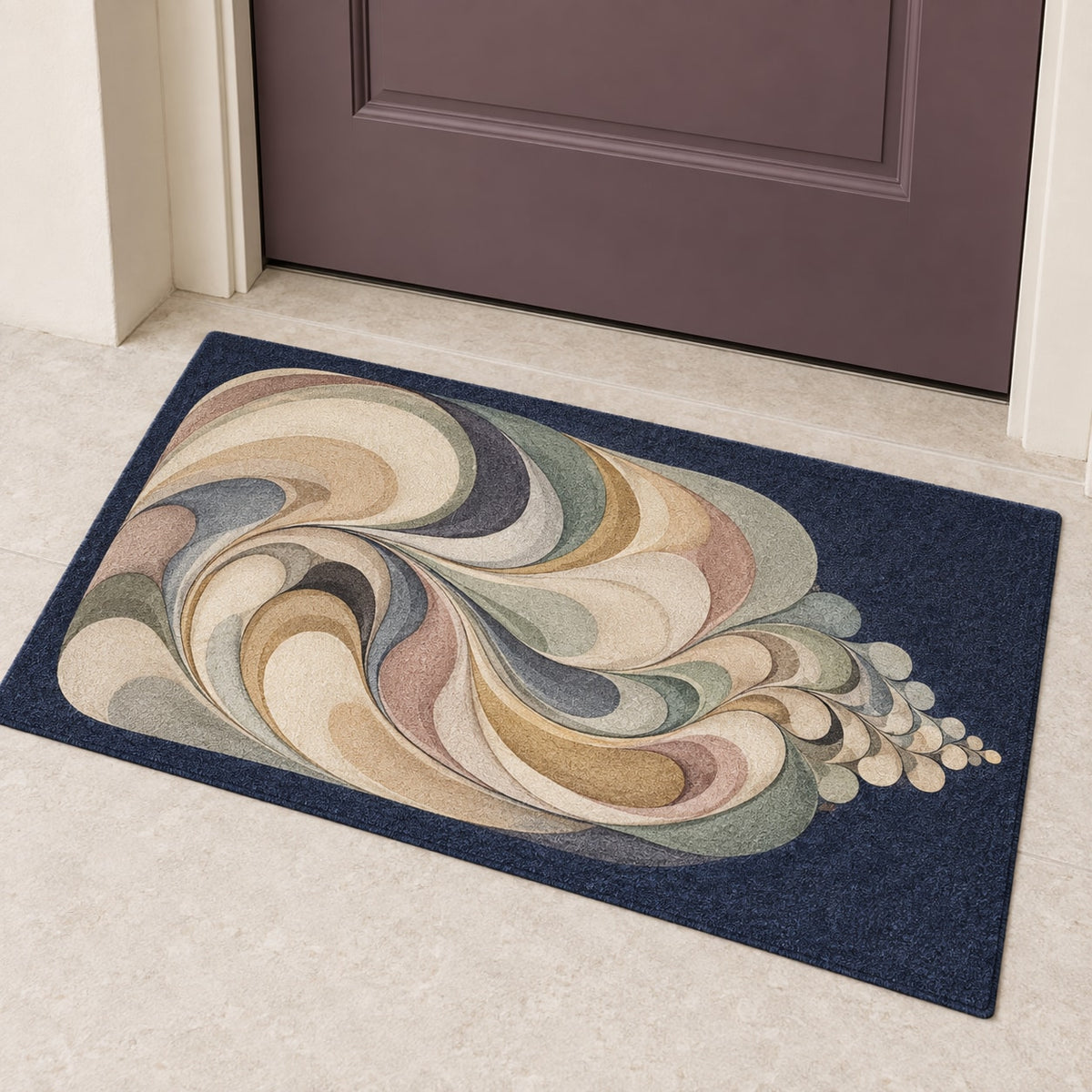 Prismatic Soapfold Cascade Welcome Mat with dimensional printed themed artwork; representative AI-generated mockup.