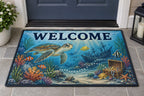 Underwater Treasure Map Welcome Mat with dimensional printed themed artwork; representative AI-generated mockup.