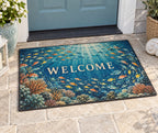 Reef Fish School Welcome Mat with dimensional printed themed artwork; representative AI-generated mockup.