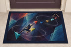 Prismatic Crux Constellation Welcome Mat with dimensional printed themed artwork; representative AI-generated mockup.