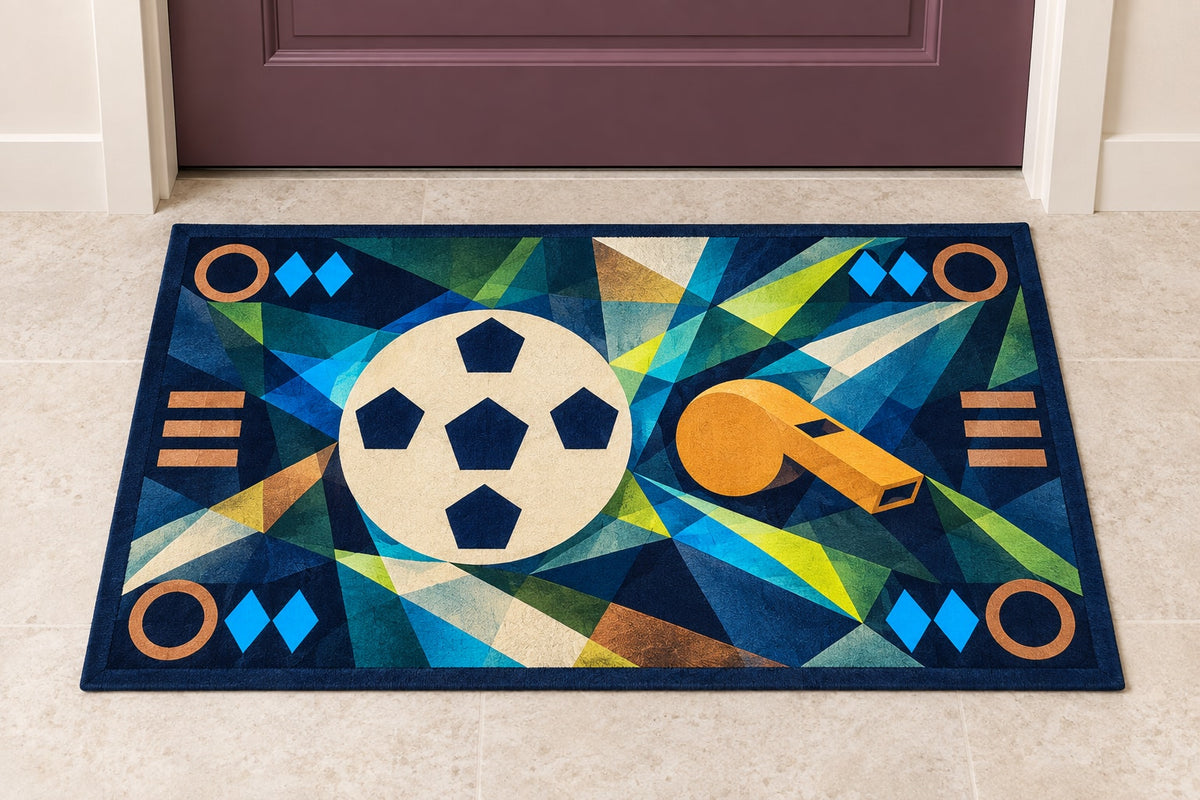 Touchline Signal Prism Welcome Mat with dimensional printed themed artwork; representative AI-generated mockup.