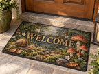 Snail and Toadstool Welcome Mat with dimensional printed themed artwork; representative AI-generated mockup.
