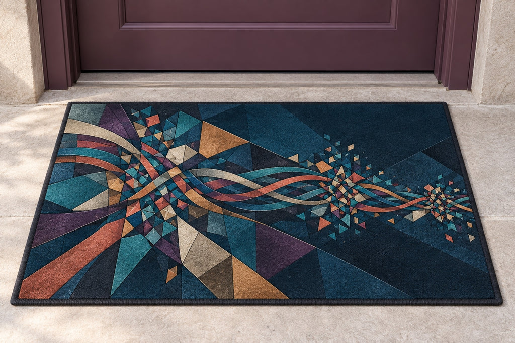 Strategy Mosaic Relay Welcome Mat with dimensional printed themed artwork; representative AI-generated mockup.
