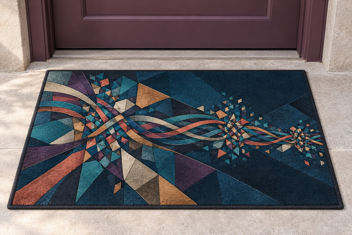 Strategy Mosaic Relay Welcome Mat with dimensional printed themed artwork; representative AI-generated mockup.