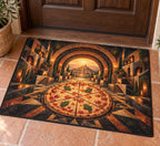Pizza Night Ember Portal Welcome Mat with dimensional printed themed artwork; representative AI-generated mockup.