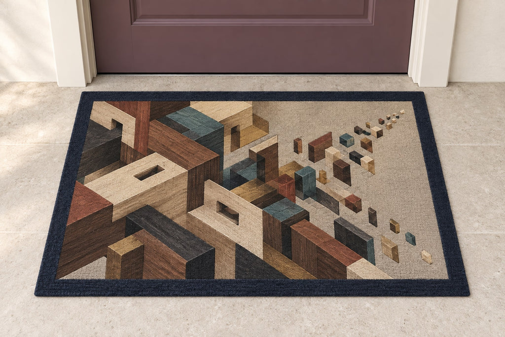 Joinery Strata Cascade Welcome Mat with dimensional printed themed artwork; representative AI-generated mockup.