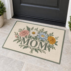 Mother Family Birth Flowers Welcome Mat with dimensional printed themed artwork; representative AI-generated mockup.
