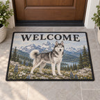 Husky Welcome Mat with dimensional printed themed artwork; representative AI-generated mockup.