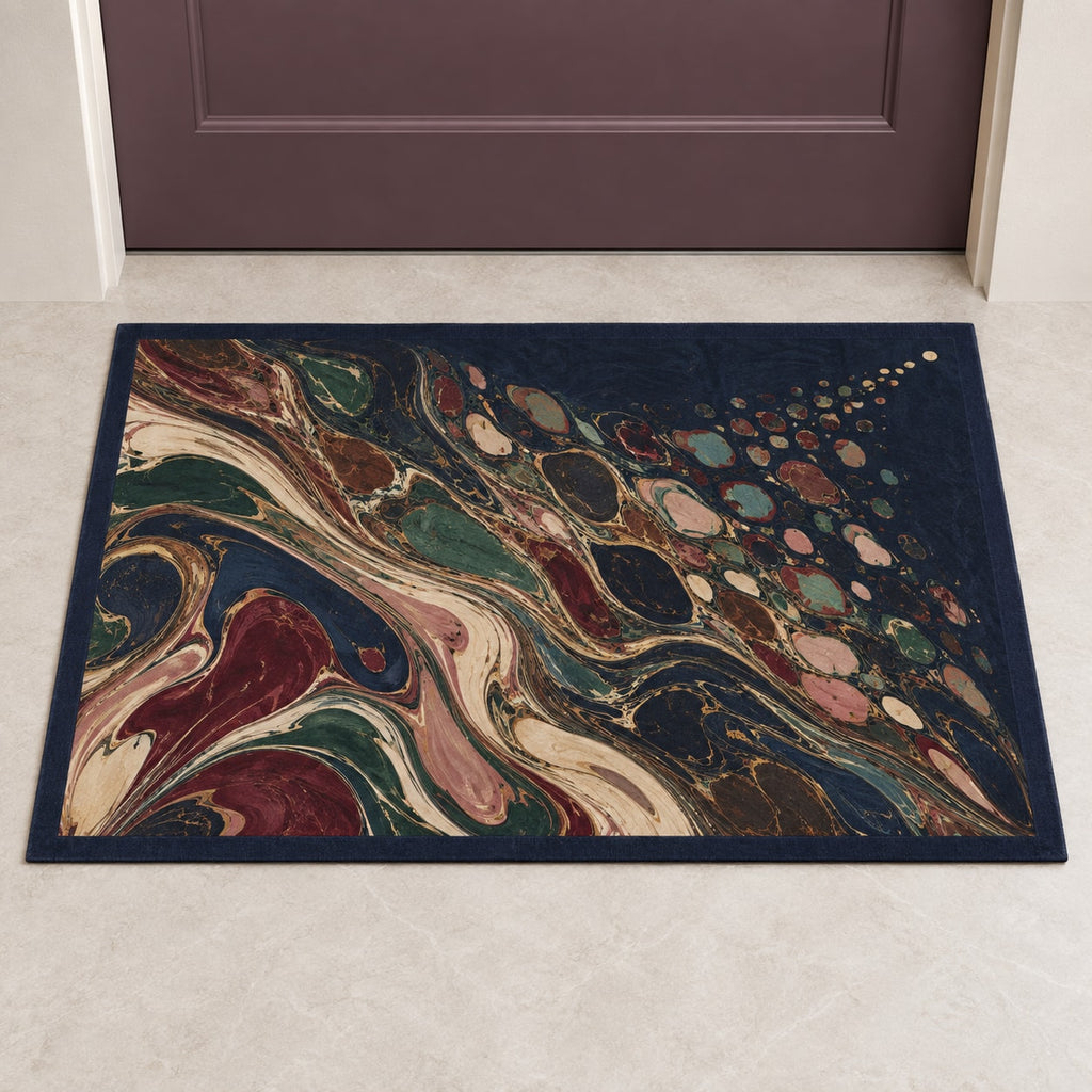 Folio Marbling Rift Welcome Mat with dimensional printed themed artwork; representative AI-generated mockup.