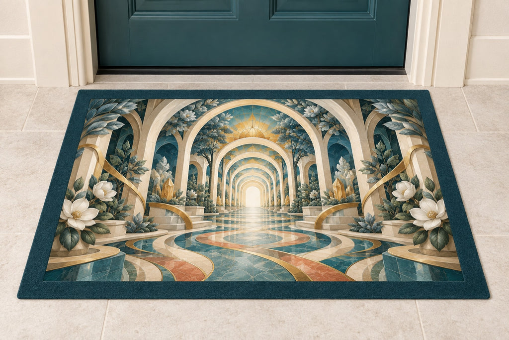 Occupational Therapy Renewal Welcome Mat with dimensional printed themed artwork; representative AI-generated mockup.