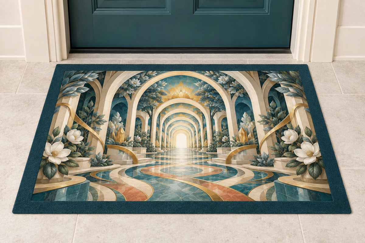 Occupational Therapy Renewal Welcome Mat with dimensional printed themed artwork; representative AI-generated mockup.
