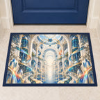 Laboratory Discovery Atrium Welcome Mat with dimensional printed themed artwork; representative AI-generated mockup.
