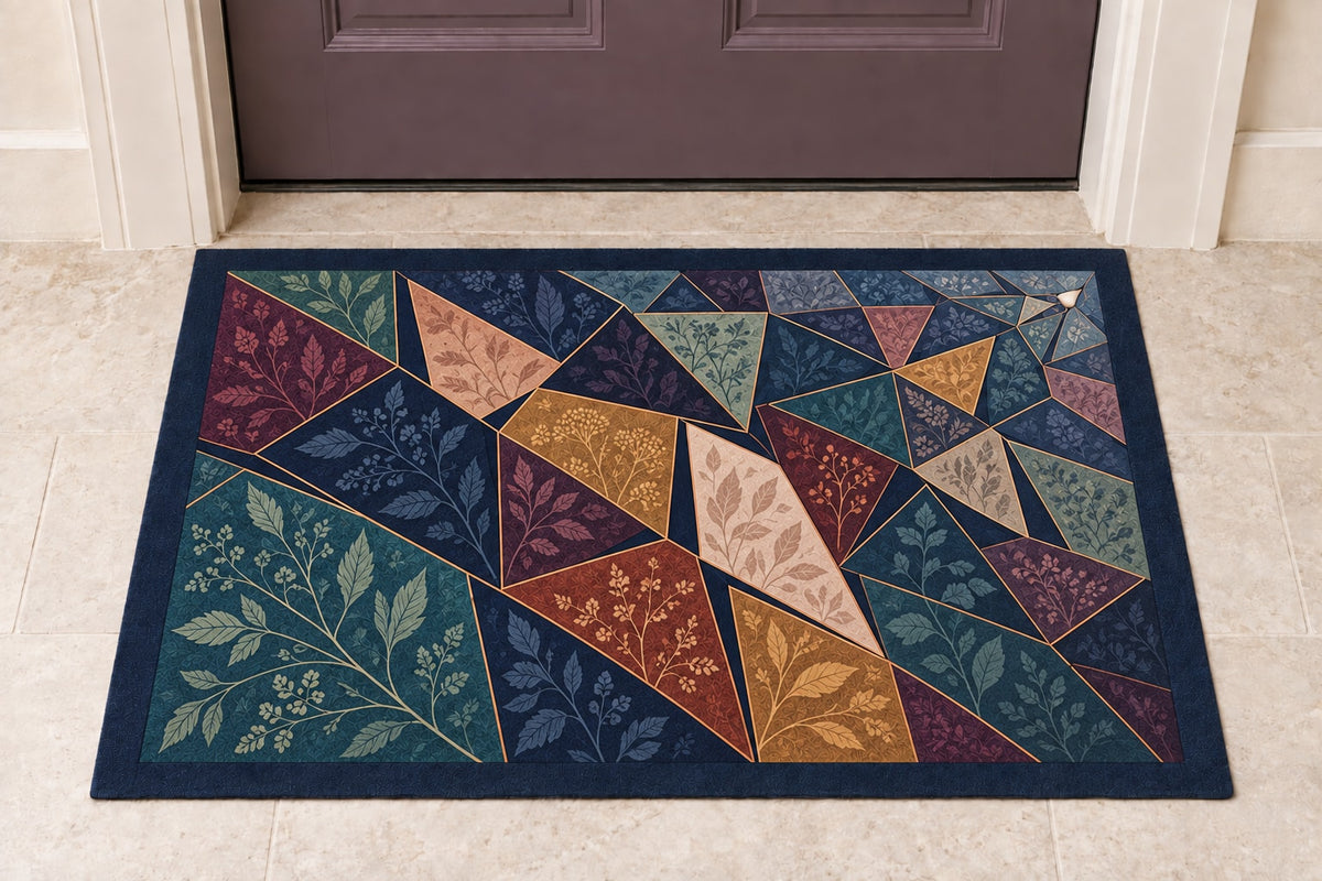 Threadlight Bloomrift Welcome Mat with dimensional printed themed artwork; representative AI-generated mockup.