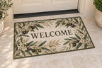 Olive Grove Botanical Welcome Mat with dimensional printed themed artwork; representative AI-generated mockup.