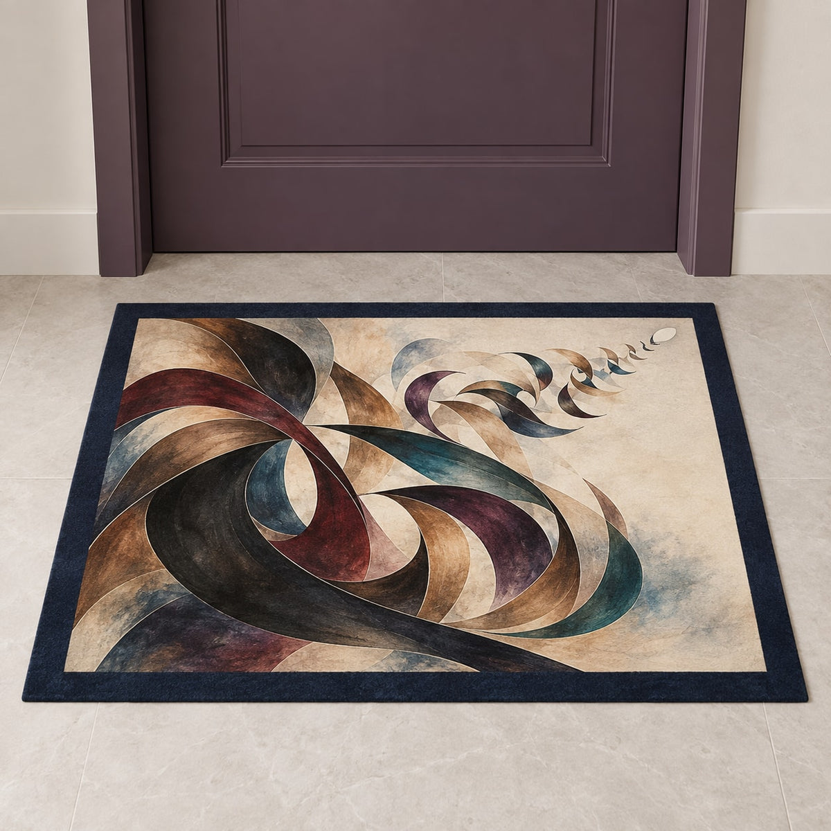 Cadence Inkfold Welcome Mat with dimensional printed themed artwork; representative AI-generated mockup.