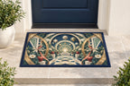 Geometric Wonder Observatory Welcome Mat with dimensional printed themed artwork; representative AI-generated mockup.