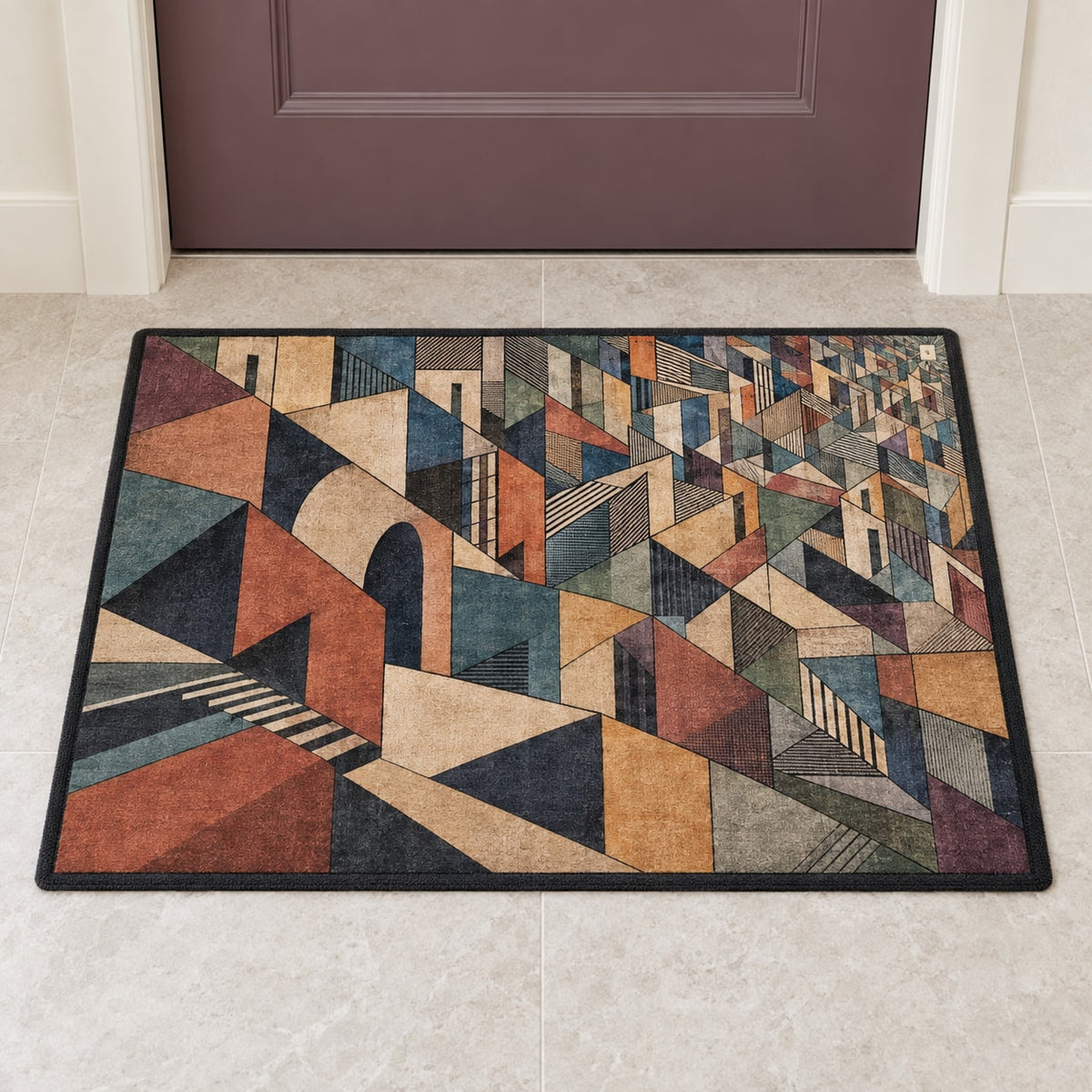 Inkline Cityfold Welcome Mat with dimensional printed themed artwork; representative AI-generated mockup.