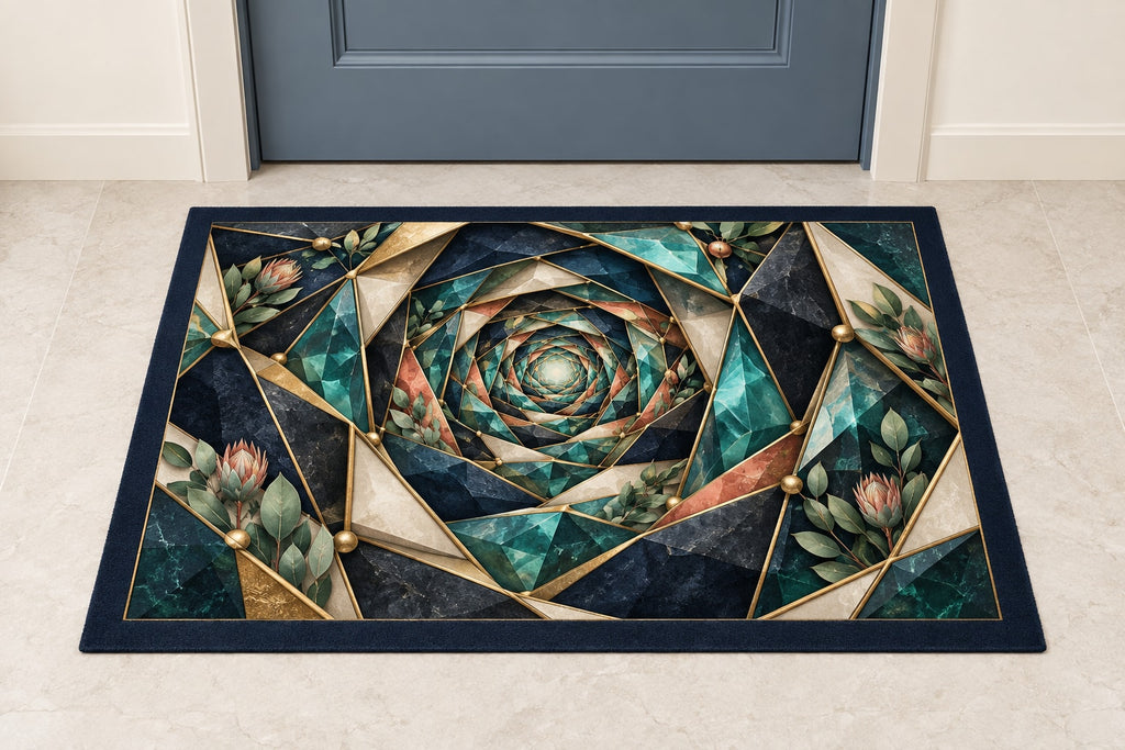 Venture Prism Atelier Welcome Mat with dimensional printed themed artwork; representative AI-generated mockup.