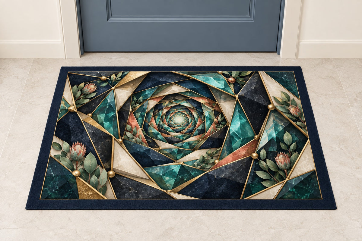 Venture Prism Atelier Welcome Mat with dimensional printed themed artwork; representative AI-generated mockup.